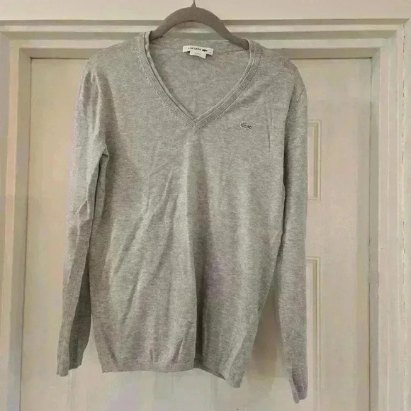 Lacoste Womens V-Neck Cotton Pullover Sweater Size 40/Medium Gray - Picture 1 of 9